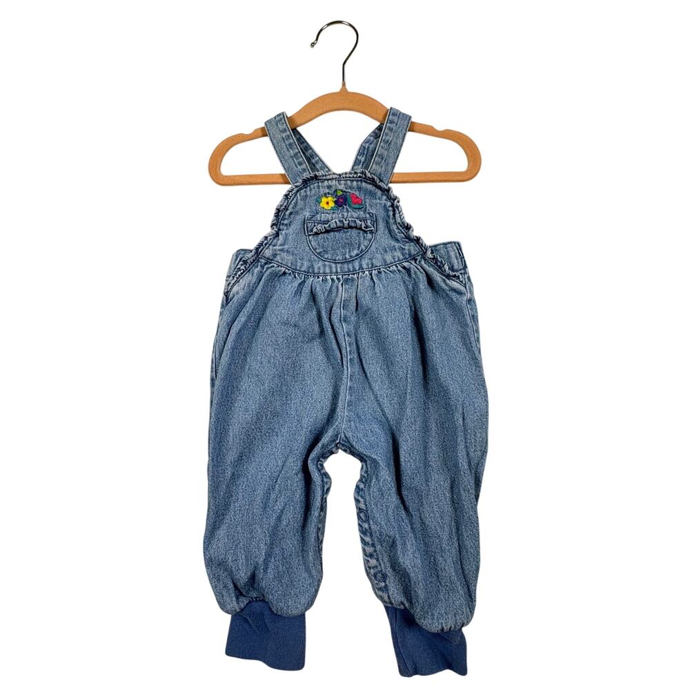 Gymboree Vintage 90s Embroidered Denim Overalls Newborn Light Wash Blue